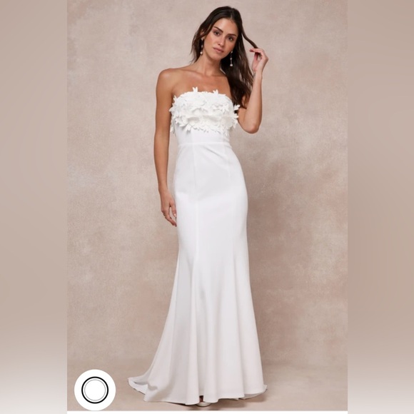 Lulus Love Garden Ivory 3D Floral Embroidered Strapless Maci Dress, SIZE MEDIUM - Picture 1 of 7
